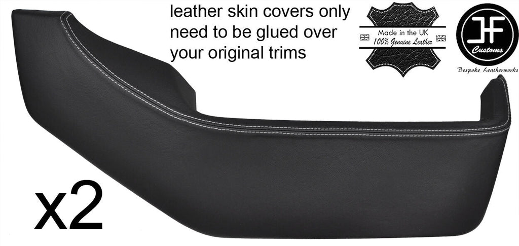 WHITE  STITCHING 2X DOOR POCKETS LEATHER COVERS FITS VW T4 TRANSPORTER CARAVELLE