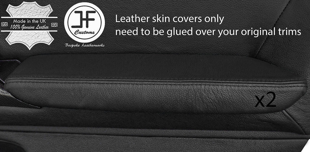 BLACK REAL LEATHER 2X FRONT DOOR ARMREST COVER FITS NISSAN GT-R GTR R35 09-17
