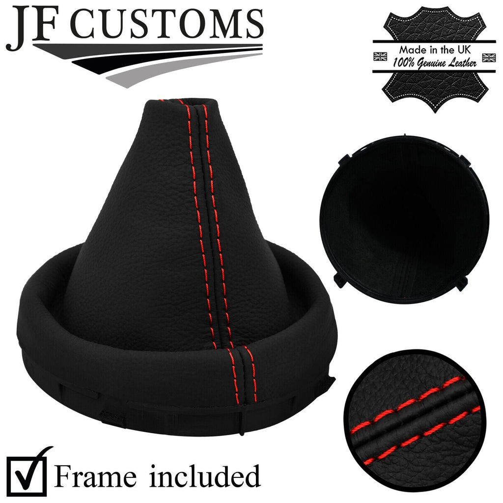 RED STITCHING LEATHER GEAR GAITER + PLASTIC FRAME FITS SKODA FABIA MK2 07-14