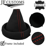 RED STITCHING LEATHER GEAR GAITER + PLASTIC FRAME FITS SKODA FABIA MK2 07-14