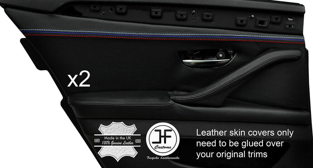 TRI STITCH 2X REAR DOOR CARD TRIM REAL LEATHER COVERS FOR BMW F10 F11 10-16