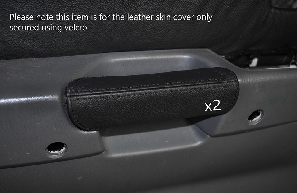 BLACK STITCH 2X FRONT DOOR HANDLE LEATHER COVERS FITS HYUNDAI TERRACAN 01-06