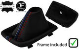 BLACK & TRI STITCH LEATHER AUTO GEAR GAITER+PLASTIC FRAME FOR BMW E60 E61 03-07