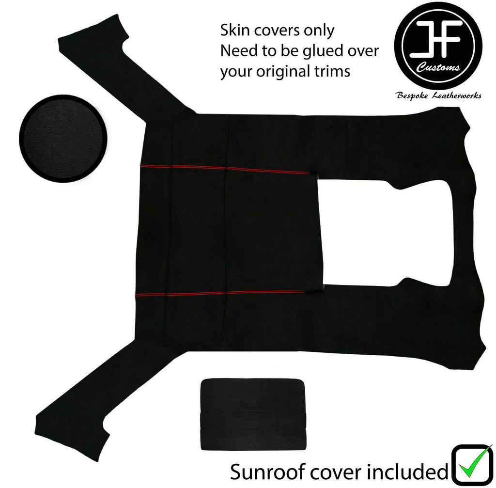 RED STITCH LUXE SUEDE HEADLINER SUN ROOF COVER FOR BMW E30 81-92 SALOON