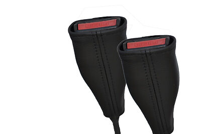 black stitch FITS RENAULT LAGUNA 01-05 2X FRONT SEAT BELT STALK LEATHER COVERS