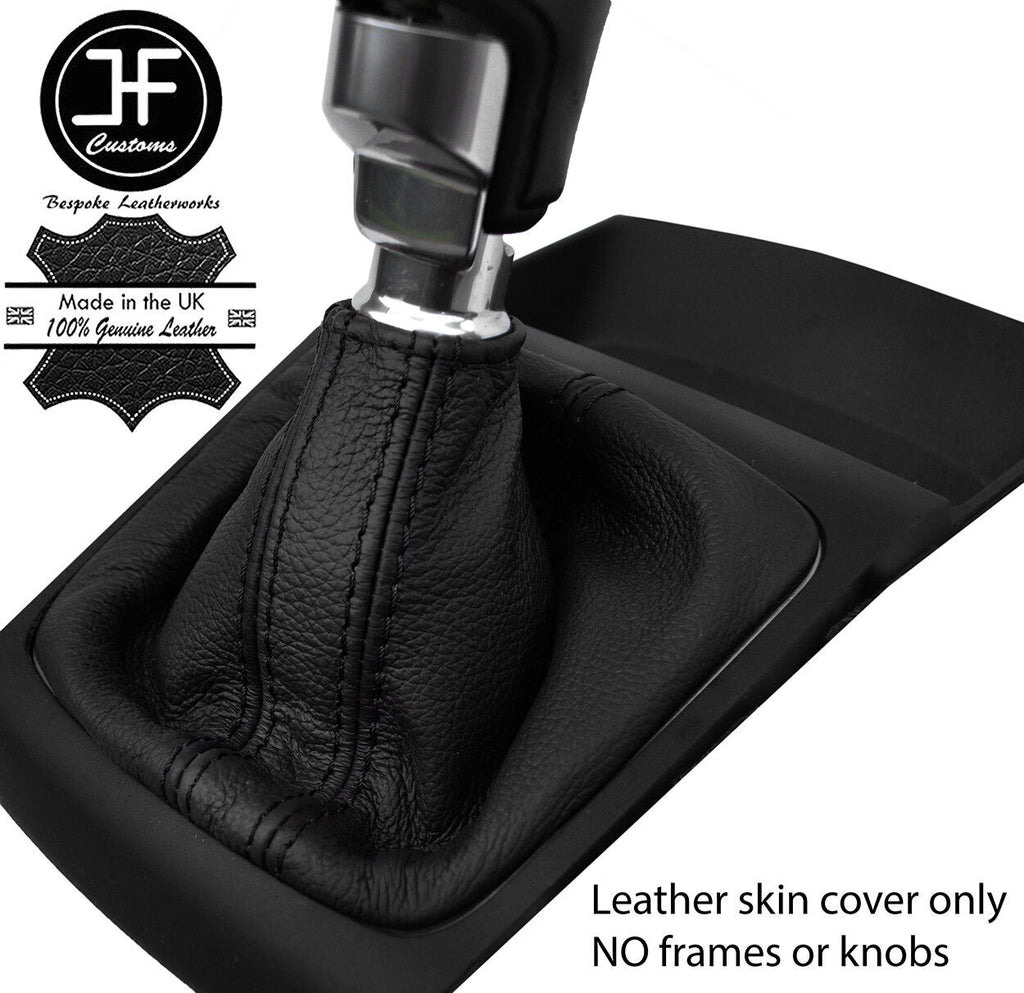 BLACK & BLACK STRIPE TOP GRAIN LEATHER MANUAL GEAR GAITER FOR HYUNDAI i30 12-16