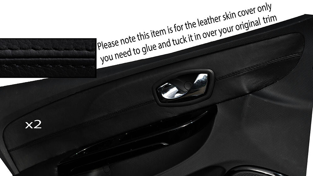 BLACK STITCH 2X FRONT DOOR CARD TRIM SKIN COVER FITS RENAULT CLIO 2013+