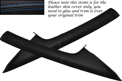 BLUE STITCH FITS FORD FOCUS MK2 2005-2011 2X WINDSCREEN PILLAR LEATHER COVERS