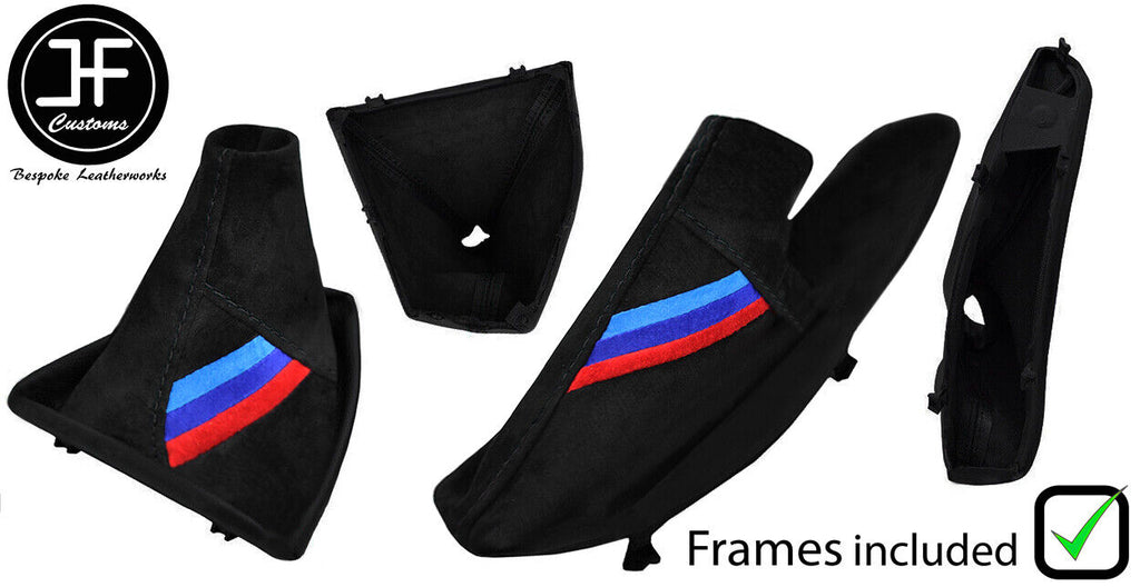 BLACK STITCH TRI STRIPE SUEDE GAITER SET + PLASTIC FRAME FOR BMW 3 F30 F31 12-16