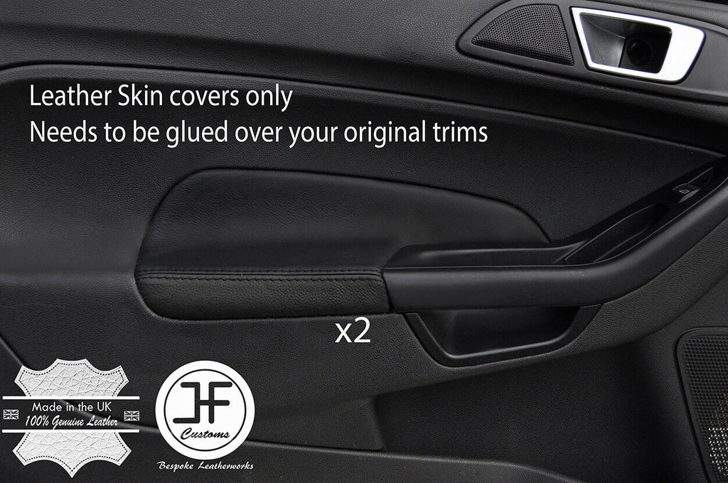 BLACK & BLACK LEATHER 2X DOOR ARMREST COVERS FITS FORD FIESTA MK9 13-16 3 DOOR