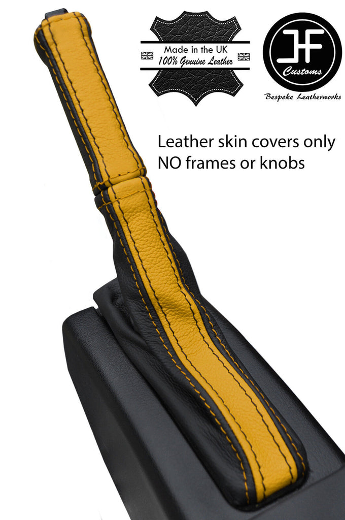 BLACK & YELLOW REAL LEATHER HANDBRAKE GAITER + HANDLE COVER FOR FIAT BARCHETTA