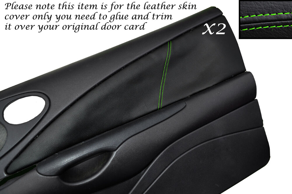 GREEN STITCH 2X DOOR CARD TRIM LEATHER SKIN COVERS FITS FORD PUMA 1997-2002