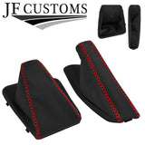 RED LUX-STITCH LEATHER GEAR HANDBRAKE SET + PLASTIC FRAMES FOR BMW E36 91-98