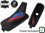 BLACK STITCH TRI STRIPES LEATHER HANDBRAKE + PLASTIC FRAME FOR BMW X5 E53 00-06