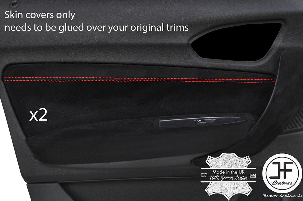 RED STITCH 2X FRONT DOOR CARD TRIM SUEDE COVERS FOR BMW F20 F21 11-17 CUSTOM NEW