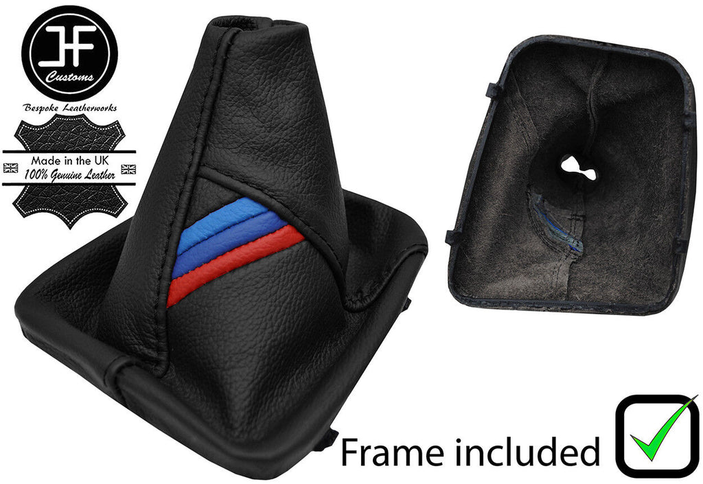 BLACK REAL LEATHER TRI STRIPES GEAR+PLASTIC FRAME FOR BMW E46 3 SERIES 99-05