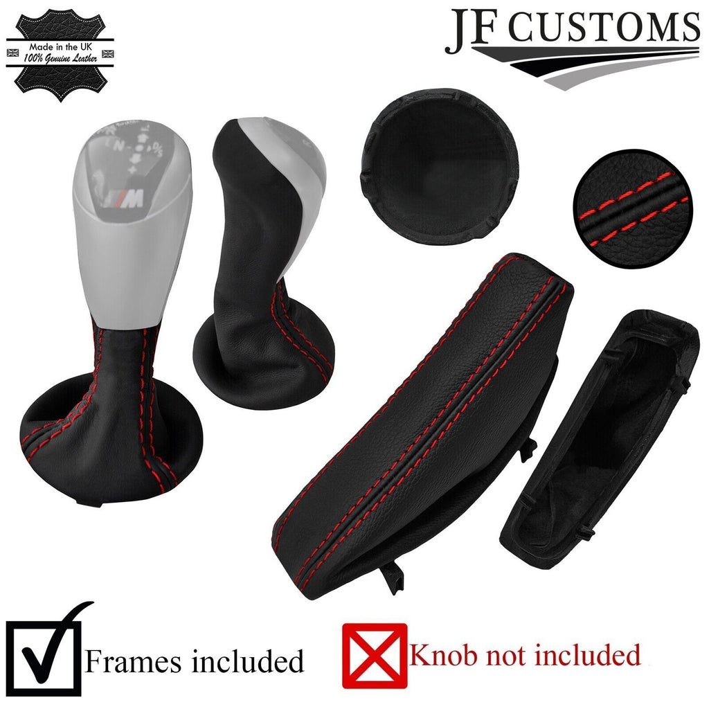 RED STITCH LEATHER AUTO SMG GEAR SET+PLASTIC FRAMES FOR BMW E60 E61 05-10 JFM