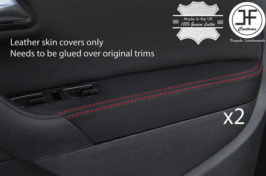 RED STITCH 2X FRONT DOOR ARMREST LEATHER COVERS FITS VW POLO MK8 09-16 5 DOOR