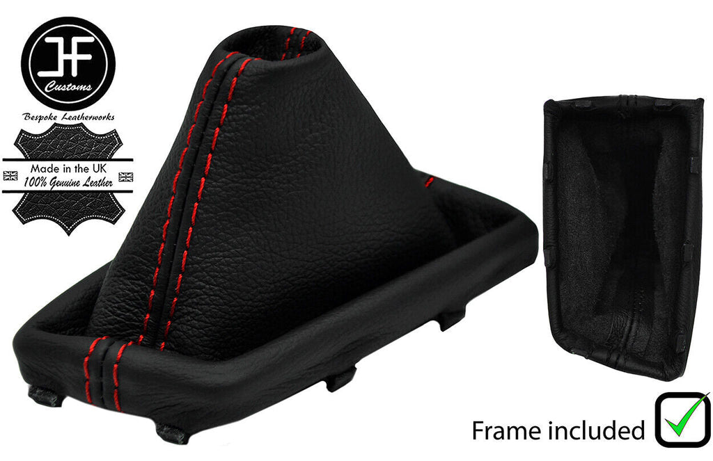 RED STITCH REAL LEATHER AUTO GEAR GAITER +PLASTIC FRAME FOR HYUNDAI I20 15-19