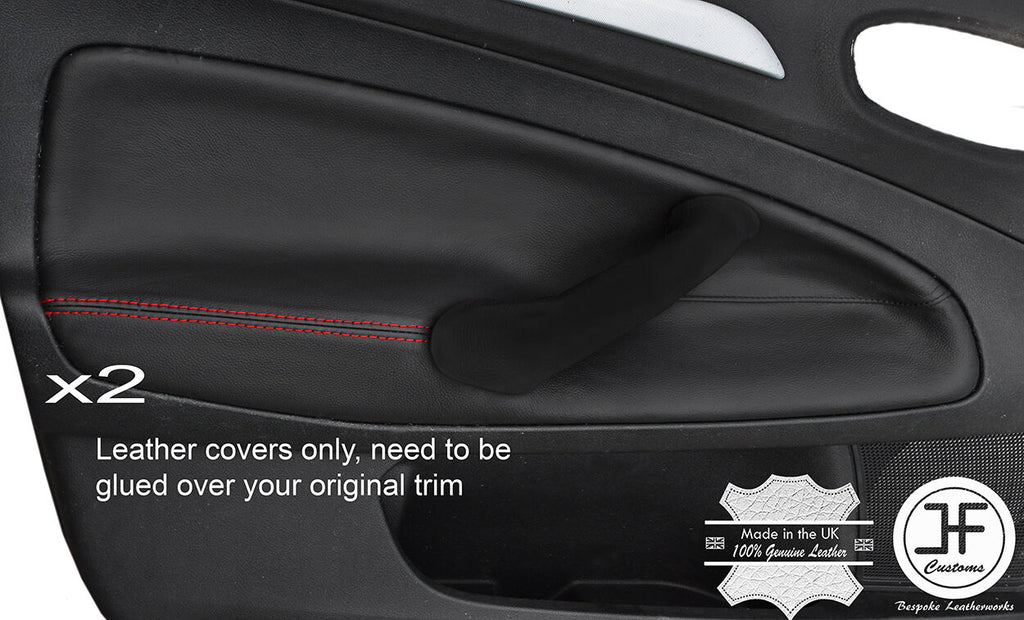 RED  STITCH 2X FRONT DOOR CARD TRIM LEATHER COVERS FITS FORD MONDEO MK4 07-13