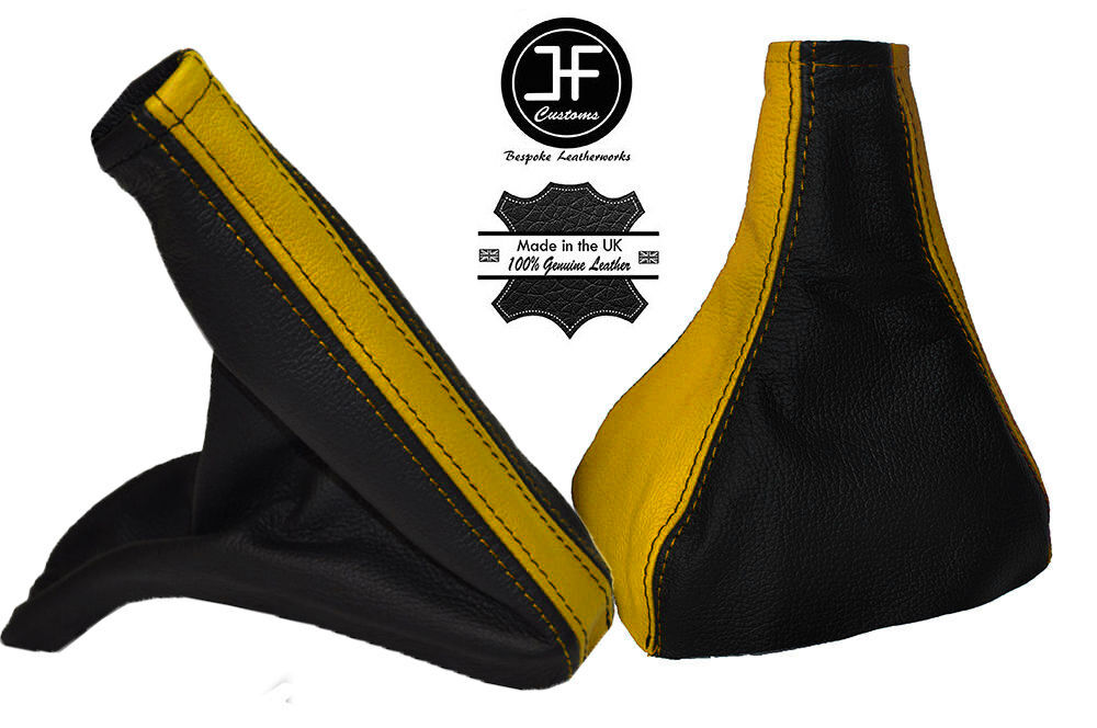 YELLOW & BLACK LEATHER GEAR & HANDBRAKE GAITER FITS VAUXHALL ASTRA G IV COUPE
