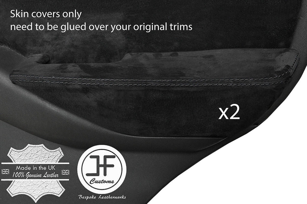 BLACK STITCH 2X REAR DOOR ARMREST SUEDE COVERS FITS NISSAN NAVARA D40 2006-2015