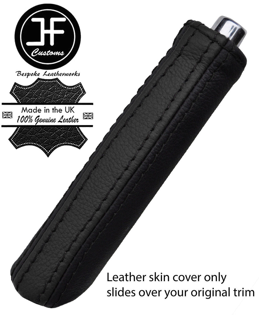 BLACK & BLACK REAL LEATHER HANDBRAKE HANDLE COVER FITS SKODA OCTAVIA 2009-2013