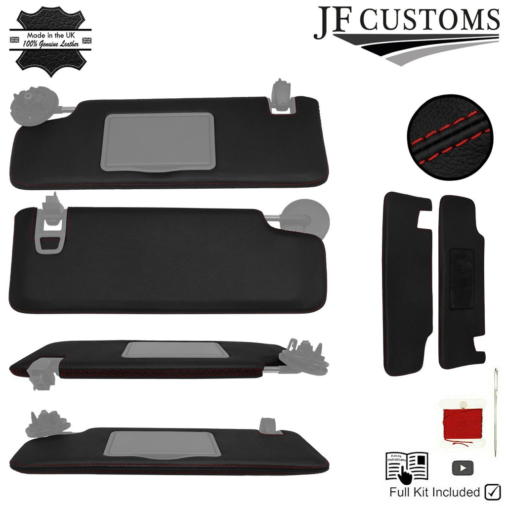 FOR CHEVROLET CAMARO 16-20 D RED CROSS STITCH LEATHER 2X SUN VISOR COVERS