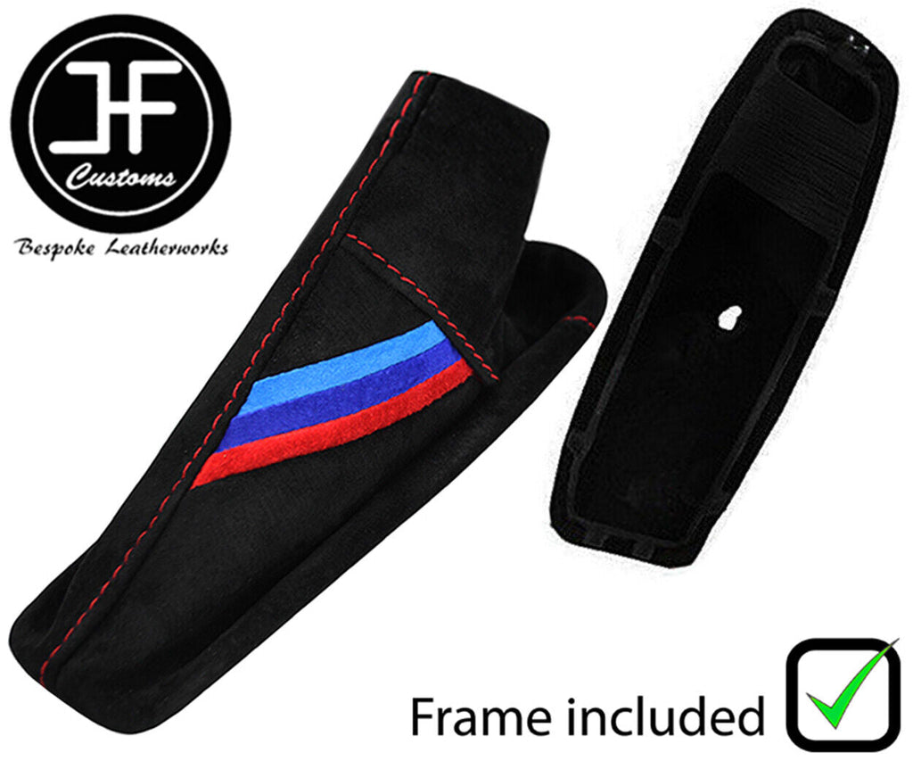 RED STITCH TRI STRIPE SUEDE HANDBRAKE GAITER+PLASTIC FRAME FOR BMW E90 E91 E92