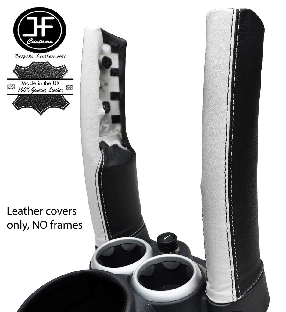 BLACK & WHITE LEATHER 2X DOWN TUBES COVERS FITS BMW MINI COOPER S R50 R53 01-06
