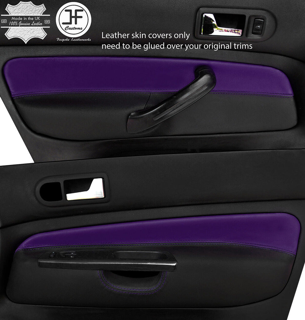 BLACK & PURPLE 2X FRONT DOOR CARD LEATHER COVERS FOR VW GOLF MK4 98-05 3 DOOR
