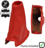 RED  LEATHER HANDBRAKE GAITER+METAL FRAME FOR LAND ROVER DISCOVERY MK1 MK2
