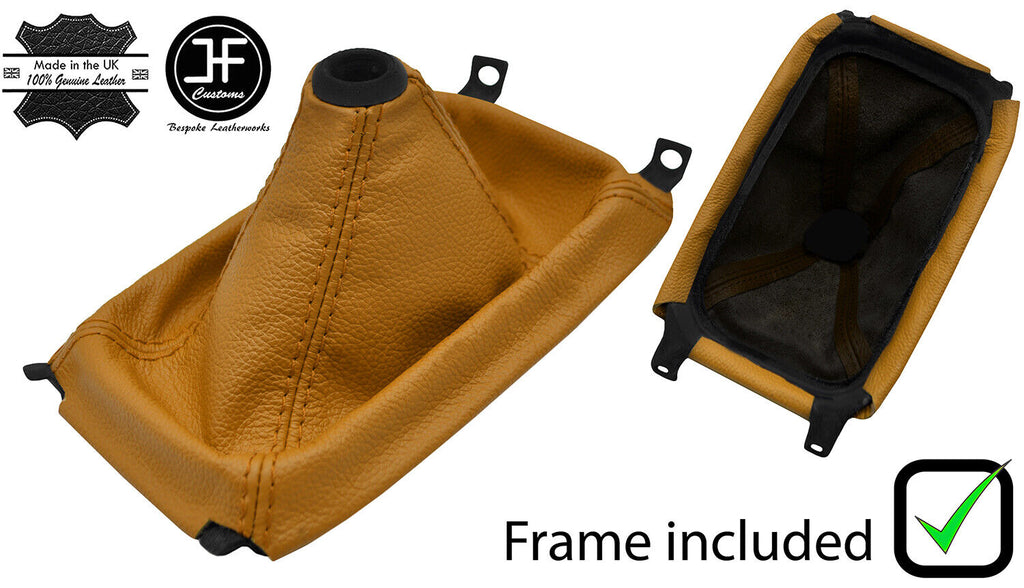 YELLOW LEATHER GEAR GAITER + PLASTIC FRAME +TOP RING FOR HONDA CRX DEL SOL 92-98