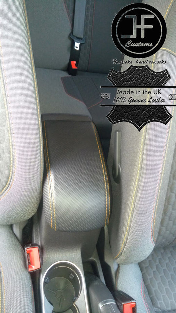 YELLOW STITCH CARBON FIBER ARMREST SKIN COVER FITS FORD FOCUS MK3 2012-2017