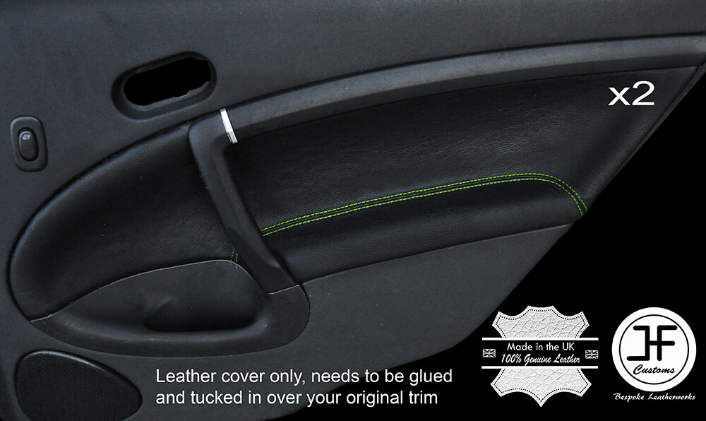 GREEN STITCH 2X REAR DOOR CARD TRIM LEATHER COVERS FOR SAAB 95 9-5 2006-2009