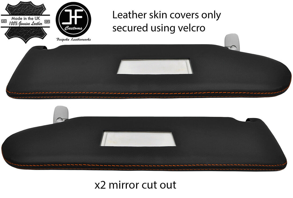 ORANGE STITCH 2X SUN VISOR LEATHER COVER FOR VW T5 TRANSPORTER 2 MIRROR CUTOUT