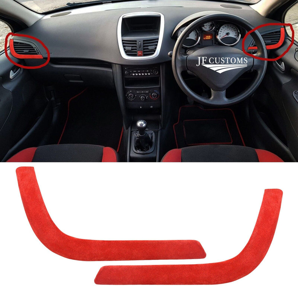 RED SUEDE SET OF DASHBOARD AIR VENT TRIMS FOR PEUGEOT 207 2006-2013 CUSTOM NEW