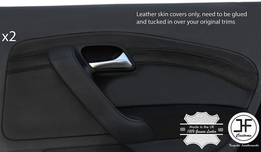 BLACK & BLACK 2X REAR DOOR CARD TRIM LEATHER COVER FOR VW POLO MK8 09-16 5 DOOR