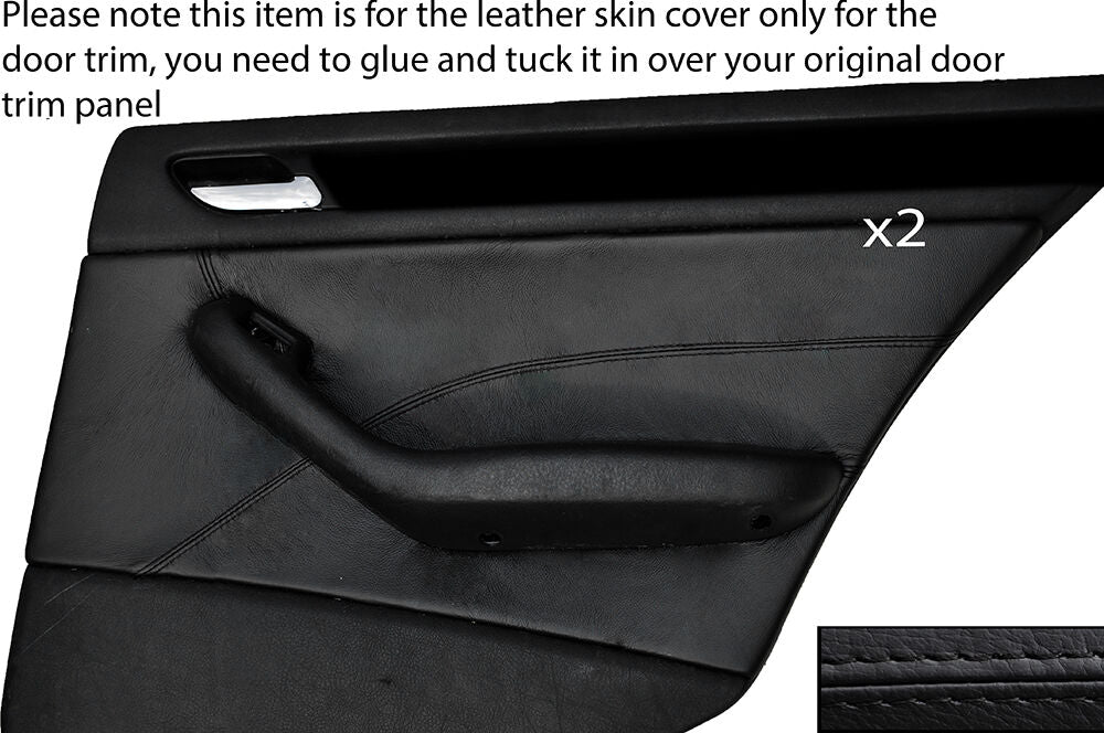 BLACK STITCH 2X REAR DOOR CARD TRIM SKIN COVER FITS BMW E46 SALOON 98-05
