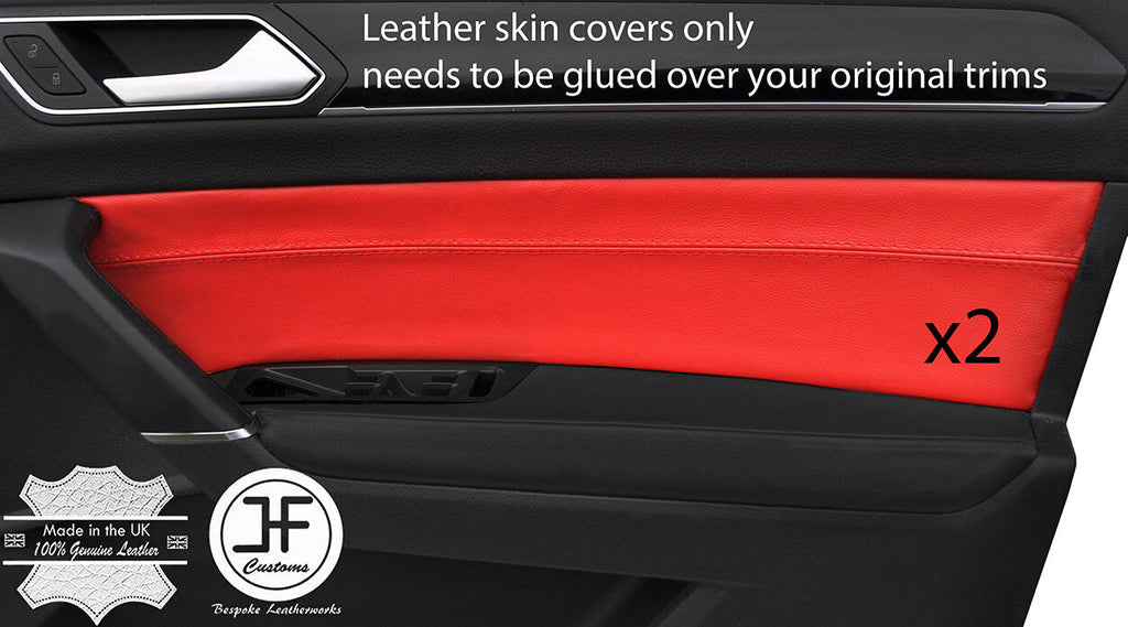 RED REAL LEATHER 2X FRONT DOOR CARD TRIM COVERS FITS VW TOURAN 5T 2015-2018