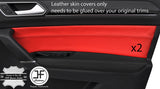RED REAL LEATHER 2X FRONT DOOR CARD TRIM COVERS FITS VW TOURAN 5T 2015-2018
