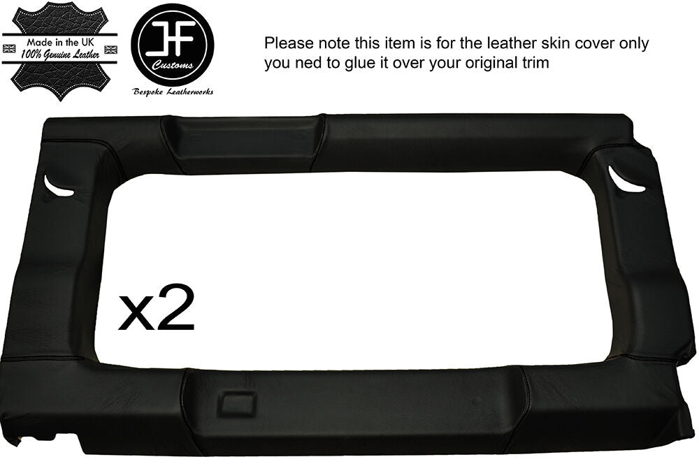 BLACK STICH 2X REAR WINDOW PANEL TRIM LEATHER COVERS FITS DEFENDER 110 SW 83-16