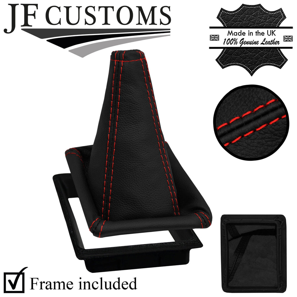 RED STITCH LEATHER GEAR GAITER + PLASTIC FRAME FITS RENAULT CLIO MK1 90-97