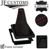 RED STITCH LEATHER GEAR GAITER + PLASTIC FRAME FITS RENAULT CLIO MK1 90-97