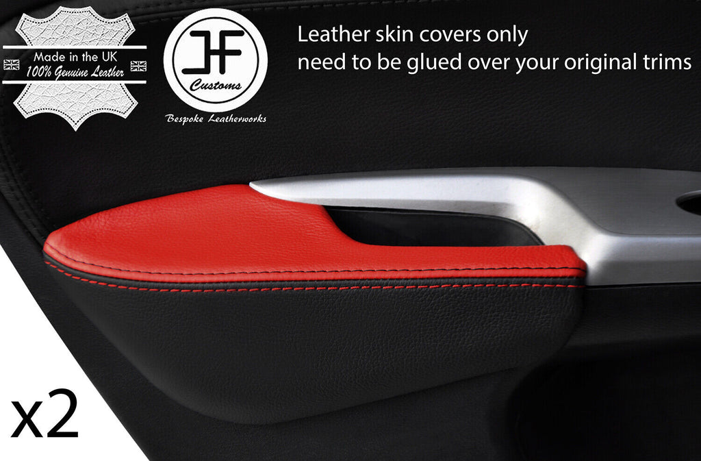 BLACK & RED 2X REAR DOOR ARMREST LEATHER COVERS FOR HONDA CIVIC 2006-2012
