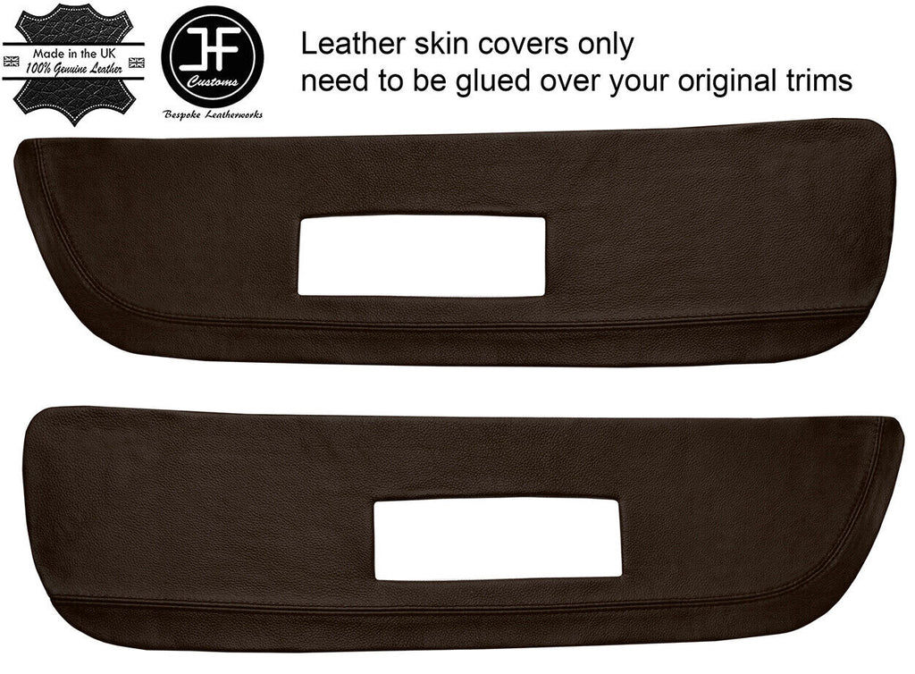BROWN LEATHER 2X FRONT DOOR CARD TRIM INSERT COVERS FITS SAAB 900 CLASSIC 78-93