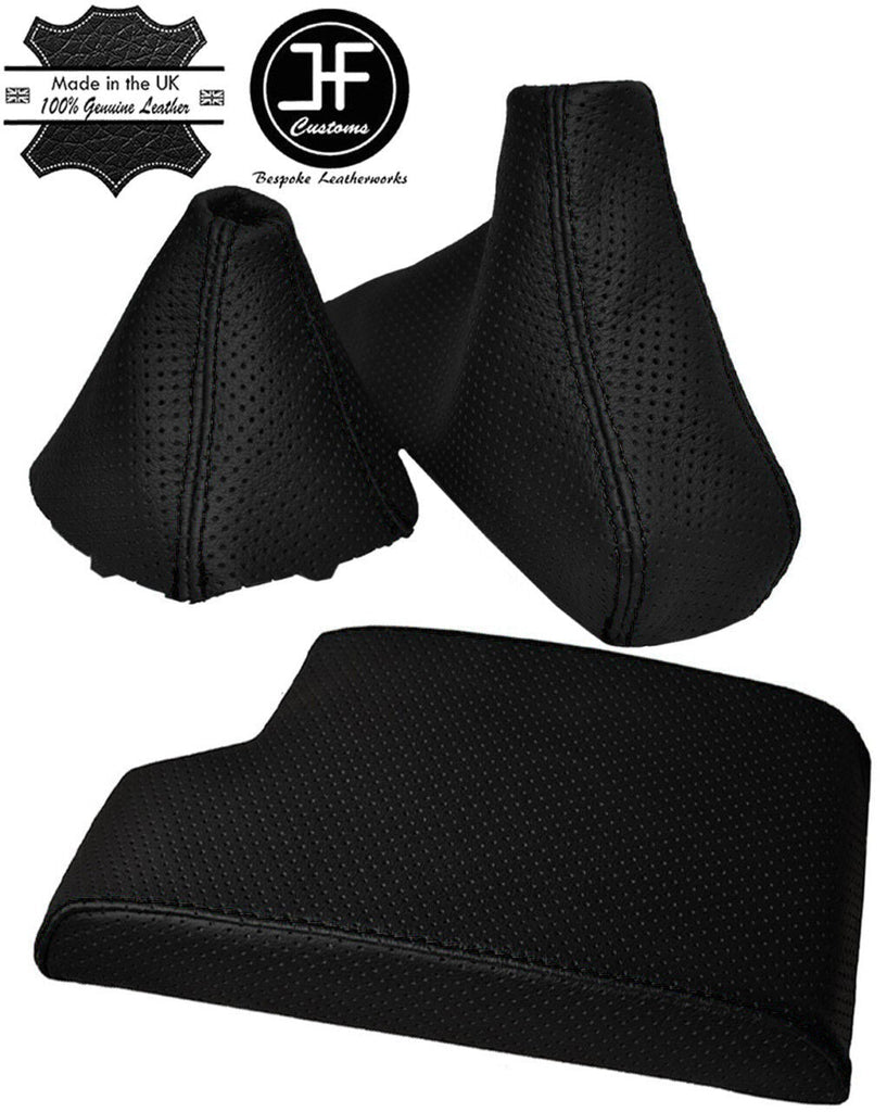 BLACK STITCH ARMREST COVER+GAITERS PERFORATED LEATHER FOR BMW E90 E91 E92 E93