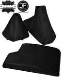 BLACK STITCH ARMREST COVER+GAITERS PERFORATED LEATHER FOR BMW E90 E91 E92 E93