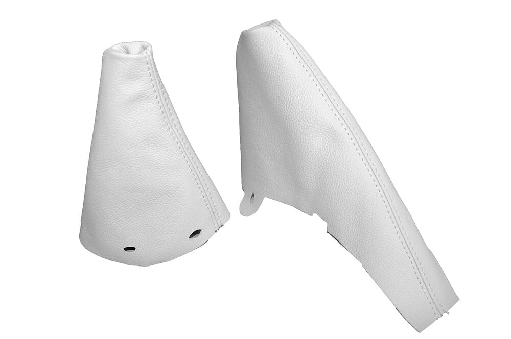 WHITE  LEATHER FITS MINI BMW COOPER S ONE R50 R53 01-06 GEAR&HANDBRAKE GAITER