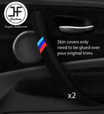 BLACK STITCH TRI STRIPE 2X FRONT DOOR HANDLE TRIM SUEDE COVERS FOR BMW E87 DSG 2